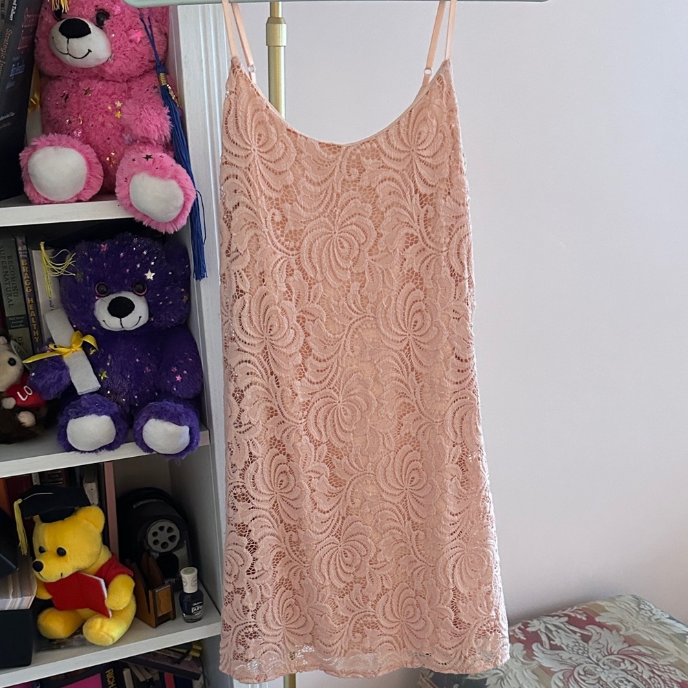 Elegant Lace Slip Dress in Baby Pink